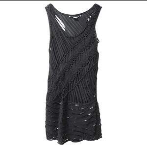 NWT Diane Von Furstenberg $695 Disco Wynona Fringe Beaded Dress Size L Black